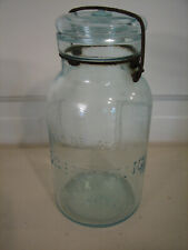 Lightning Putnam 189 Quart Antique Aqua Jar Trade Mark Wire Bail Latch Glass Lid picture