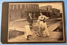 Very Rare Cabinet Card Photo Candid Family With Pram Walking On Boards picture