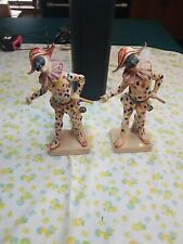 Vintage Mid Century Italian Harlequin Jester Cast Set Of 2 Resin Hand Painted  picture