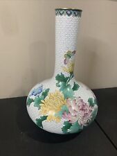 JINGFA VTG Chinese Cloisonne Bottle Vase With Flowers Peonies Motif, Enamel Vase picture