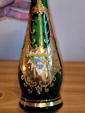 Vintage Murano Italy Green Glass 24K Gold Gilt Decor Hand Painted Decanter 17
