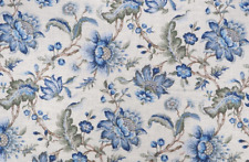 4 Drapes Most Lovely Blue Bell French Jacobean Floral Ivory Linen CUSTOM WORK OK picture