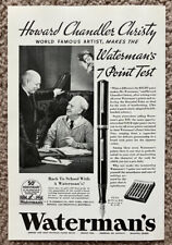 Vtg 1934 Waterman's Fountain Pen Howard Christy Art Décor 1930's Print Ad picture