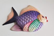 A Tonala Mexican Pottery Tropical Fish Wall Hanging Vintage Signed Folk Art picture
