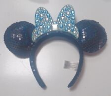 Disney Parks Disneyland 60th Anniversary Blue Bow Jewels Minnie Ears Headband picture