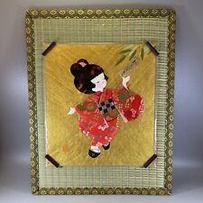 Vintage 3D Fabric Geisha Girl Wall Art Japanese Girl  Kimono Tapestry picture