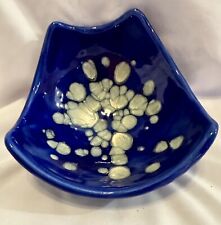 Charles Houston Ceramic Boomerang Bowl  Blue With White Crystal  Signed 1955 MCM picture