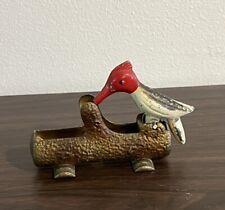 Vintage Metal Woodpecker Bird on Log Toothpick Holder Dispenser  picture