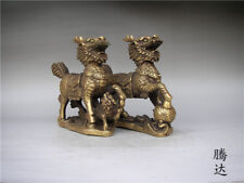 China Pure Brass Fengshui Dragon Kylin Qilin kirin Unicorn Beast Statue Pair picture
