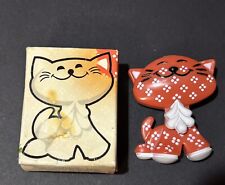 Vintage Avon~ Red Calico Cat Pin Pal~ Fragrance Pin w/Box~1973 picture