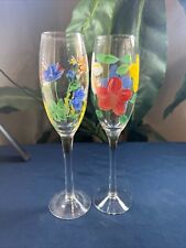 Set of 2 Hand Painted Champagne Flutes Flowers picture