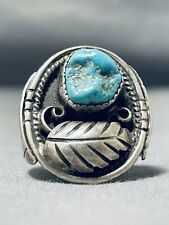 MESMERIZING VINTAGE NAVAJO BLUE GEM TURQUOISE STERLING SILVER RING picture
