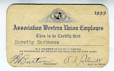 1933 Association of Western Union Employees Card for Dorothy Harkness picture