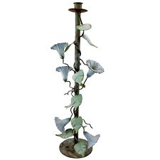 Vintage Tole Ware Metal Candle Holder Italian Italy Cottage Floral Verdigris 19