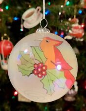 Vintage Christmas House CARDINAL 3” Round Glass Christmas Ornament: Bird • Holly picture