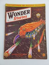 Wonder Stories Pulp Magazine August 1933 Paul Stahr Sci-Fi Spaceship Cover picture