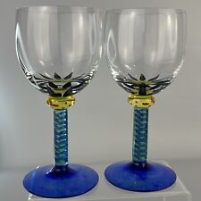 PAIR Vtg Kosta Boda by Ken Done Wine Glass Palm Tree Design Excellent Condition picture