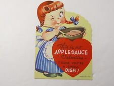 Vintage Valentine Card Die Cut Girl Winking As She Mixes Applesauce Heart C7864 picture