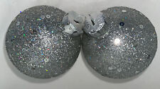 Vintage Christmas Ornaments Silver Glitter Sequin Balls 3.25