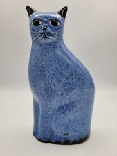 Folk Art Spongeware Blue Cat Ceramic 9