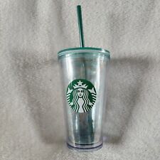 Starbucks Cold Beverage Tumbler 16 oz Aqua Acrylic Cup Gold Mermaid Scales  picture