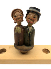 Vintage ANRI Mechanical KISSING COUPLE Bottle Stopper WOOD CARVED Puppet BARWARE picture