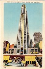 RCA Building Streetview Rockefeller Center New York City NY Linen Postcard picture
