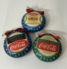 VTG 1997 Coca Cola Fountain Service And Good With Food Ornaments Lot Of 3 picture