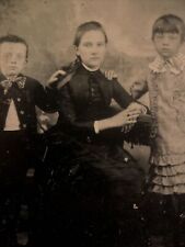 Tintype  Photograph Young Lady And Two Young Children 1860's Victorian Era picture
