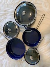 Vintage Chantal Cobalt Blue Enameled 8-piece Cookware Pots Pans Set with Lids picture