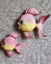 Vtg Norcrest Tropical Fish Wall Pocket Plaques Pink Yellow Lot Of 2 With Sticker picture