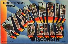 Vintage 1940s WISCONSIN DELLS  Large Letter Postcard Multi-View Curteich Linen picture
