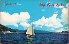 c1950s BIG BEAR LAKE California Postcard Boating / Sail Boat Scene / Chrome picture