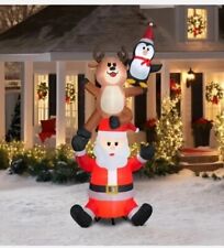 9.5 Santa & Friends Stack Deer Penguin Christmas Airblown Inflatable gemmy Decor picture