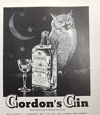 1943 Print Ad Gordon's Gin Moon Stars Owl WWII picture