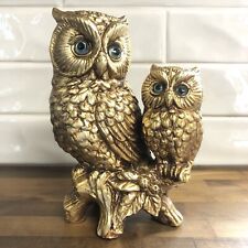 Vintage Owl Figurine Lenwile Ardalt Artware Japan Gold With Blue Eyes Two Owls picture