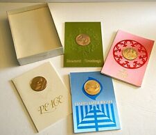 Franklin Mint Bronze Metals Christmas Hanukkah Cards 1972 lot of 4 with box  A picture