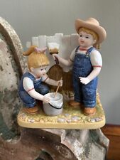 Vintage Home Interiors Denim Days Whitewashing the Fence Ceramic Bisque Figurine picture