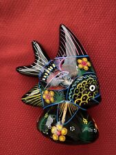 Mexican Talavera Fish Sculpture Art Pottery Folk Art Colorful Floral  picture