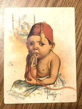 Victorian Trade Card McLaughlins XXXX Coffee 1889 Little Boy Fez Turkey Tiki picture