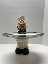 Super Cute Pre-Owned Chef Holding Silver Metal Tray Multicolor Vintage Rare picture