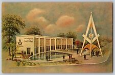 Postcard 1964 New York Worlds Fair Masonic Brotherhood Center Grand Lodge B16 picture