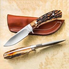 Custom handmade D2 steel Skinner knife with leather sheath ,Stag horn handle picture