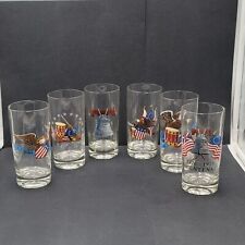 Set of 6 Vintage Bicentennial Drinking Glasses w/ Original Box Color Craft picture
