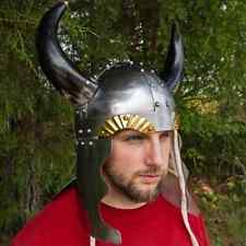 Viking Leader Horned Helmet Medieval Steel Halloween Sallet Helmet with Horns picture
