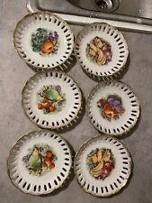 6 Small Vintage China Hanging Cut Out Plate Fruit and Gold Trim,  Made In Japan picture
