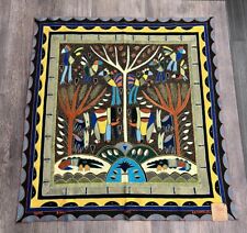 VTG Kaross Elephant Peacock Embroidered Cover Tapestry Africa Cloth Art 39” X 41 picture
