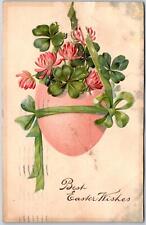 1909 Best Easter Greetings & Wishes Egg Leaves Ribbons Posted Postcard picture