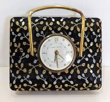 Vintage Phinney Walker Travel Clock Jewelry Box Crystals Black Brocade Works picture