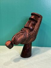 Unmarked CARVED WOOD SCULPTURE  Man Smoking Pipe 11” Tall picture